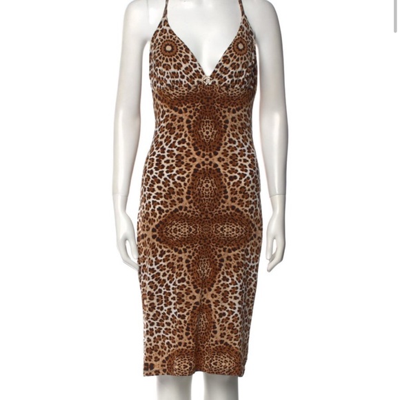 Vintage Roberto Cavalli Leopard Print Halter Dress - Picture 1 of 5
